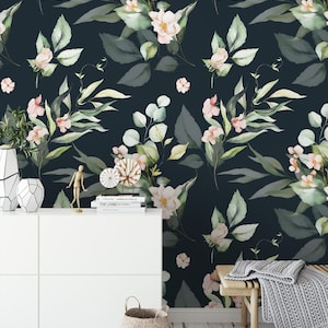 Removable wallpaper Peel and Stick, Self-Adhesive , watercolor floral Traditional Wallpaper green leaves wall mural