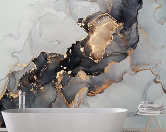 Abstract multicolored marble texture Wallpaper, Peel and Stick, Self-Adhesive , Alcohol ink Mural , Modern fluid Living Room mural