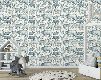 Removable wallpaper Peel and  Stick, Self-Adhesive ,Forest animals Traditional Wallpaper kids Room Wall Mural nursery wallpaper
