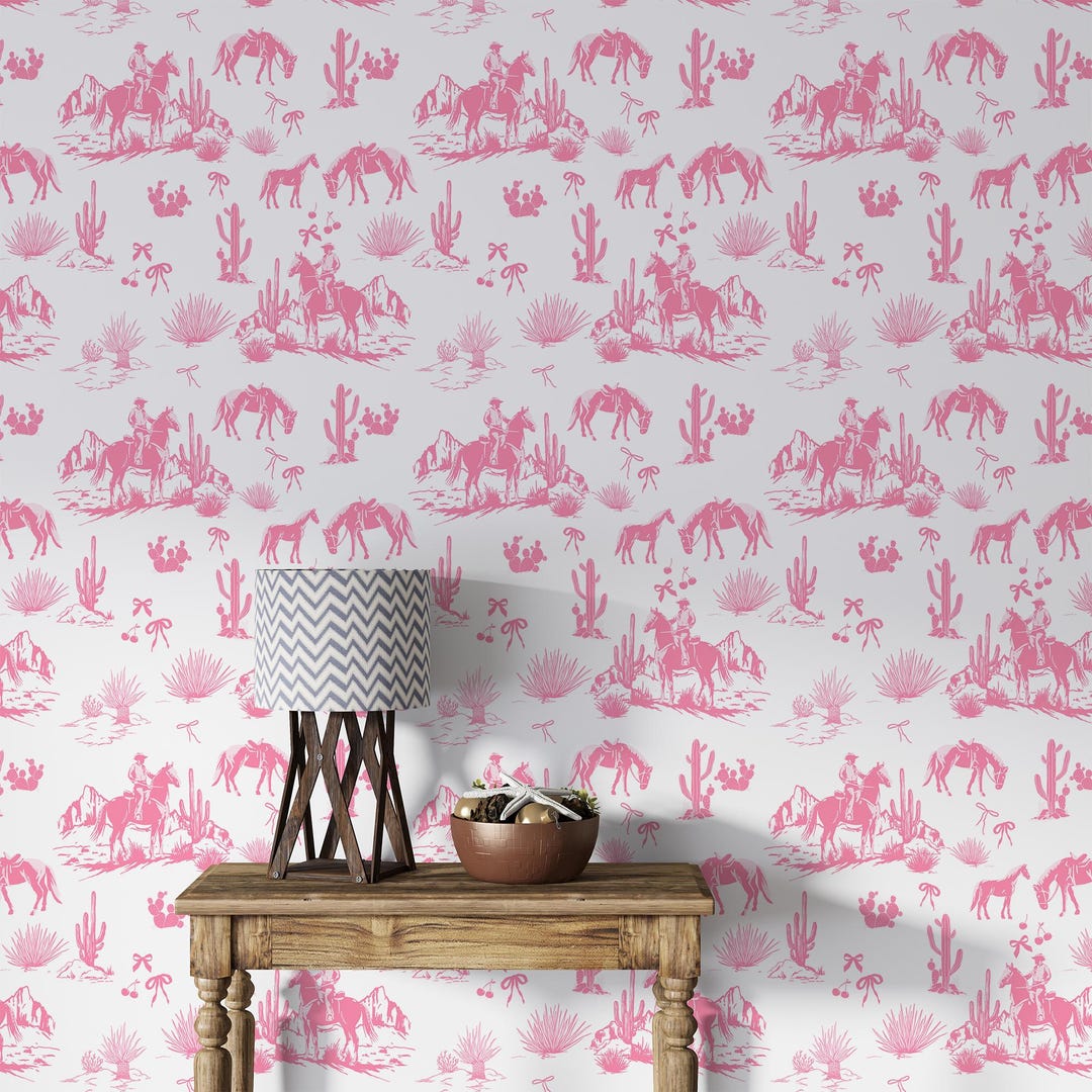 Pink Rodeo Decals Pink Rodeo Cowboys Wallpaper Peel and Stick, Self-adhesive Wall Mural ...
