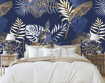 Palm banana Removable Wallpaper, Peel and Stick, Self-Adhesive exotic tropical leaves Wall Mural, bedroom wallpaper Palm banana wall decor