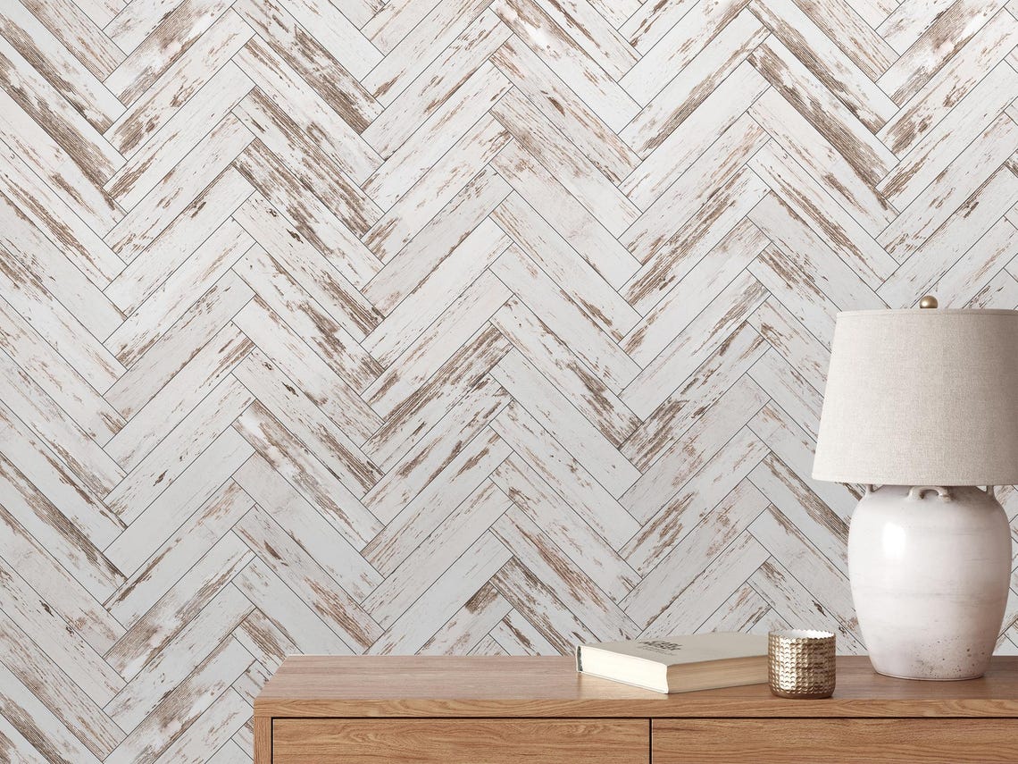 Herringbone Parquet Floor Texture Removable Wallpaper, Peel and Stick ...