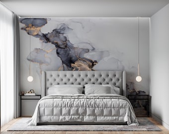 Abstract gray multicolored marble texture Wallpaper, Peel and Stick, Self-Adhesive , gray Alcohol ink Mural , Modern fluid Living Room mural