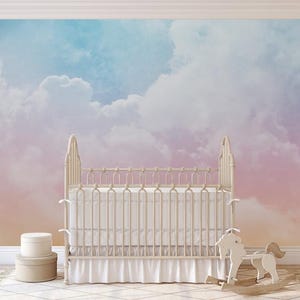 sonne und wolken mit pastellfarbe abnehmbare tapete, schälen und aufkleben, selbstklebend, wolken wandbild, kinderzimmer wohnzimmer wandbild