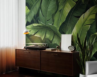 tropical palm leaves Removable Wallpaper, Peel and Stick, Self-Adhesive , leaves tropical tropical Wall Mural , Living Room mural Home Decor
