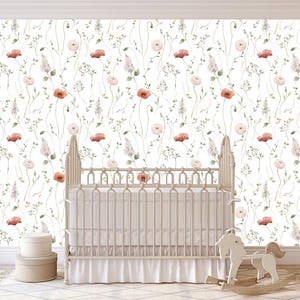 Removable wallpaper Peel and  Stick, Self-Adhesive , watercolor floral Traditional Wallpaper kids Room Wall Mural nursery wallpaper