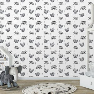 Removable wallpaper Peel and Stick, Self-Adhesive ,Watercolor fun bear triangle Traditional Wallpaper nursery wallpaper bear wall mural