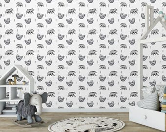 Papel pintado removible, autoadhesivo, divertido triángulo de oso de acuarela, papel tapiz tradicional, papel tapiz para guardería, mural de pared de oso