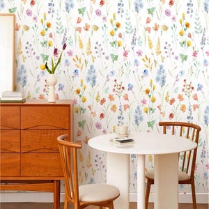 Removable wallpaper Peel and Stick, Self-Adhesive ,watercolor wild flowers Traditional Wallpaper nursery wallpaper plants wall mural