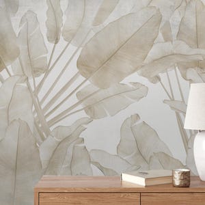 Beige tropische bäume und blätter Abnehmbare Tapete, Schälen und Aufkleben, Selbstklebend, nebliger Wald Wandbild, Kinderzimmer Wohnzimmer Dekor