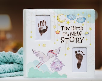 Baby Book | Leather-Bound Baby Memory Book | Baby Scrapbook Album with Baby Footprint Ink Pads for Boys and Girls | Beautiful Baby Gift Set