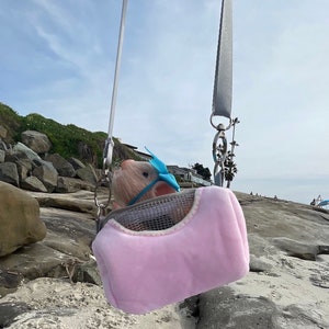 Porta muñecas, bolso de muñeca de juguete, mini bolso infantil de vellón, mini porta mascotas de vellón, mini bolso de vellón rosa, mini bolso de vellón gris