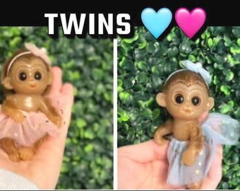 Micro Monkey Twins Two Baby Monkey Dolls mini twin monkey dolls Premie Monkeys Teacup reborn dolls Mini Monkey Twin dolls twin dolls