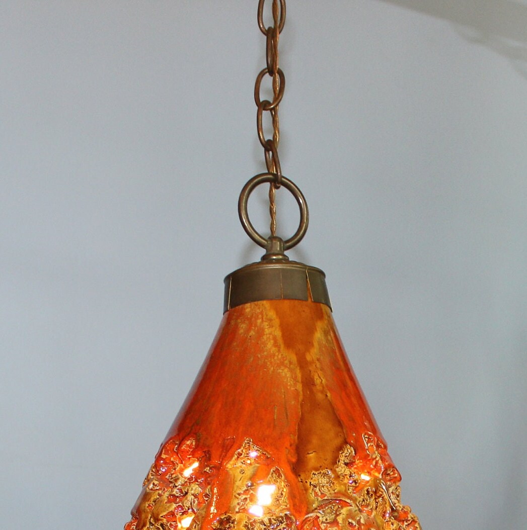 Vintage Pendant Light Fixture Ceramic and Brass Etsy