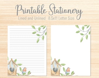 Bird Stationery Printable Stationery Lined and Unlined Stationery Digital Paper Printable Lined Paper Printable Stationary