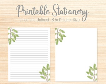 Leaf Printable Stationery Lined and Unlined Stationery Letter Writing Paper Digital Paper Printable Lined Paper Printable Stationary