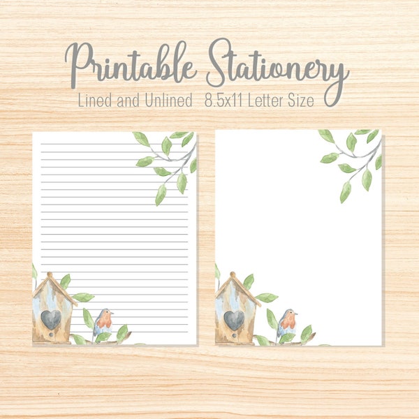 Bird Stationery | Printable Stationery | Lined and Unlined Stationery | Digital Paper | Printable Lined Paper | Printable Stationary