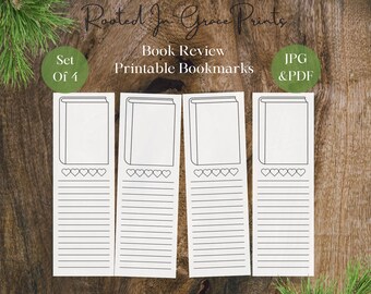 Marcapáginas con reseña de libro, imprimible, regalo para lectores, marcador con reseña de libro en blanco, marcador imprimible, descarga digital instantánea en formato PDF