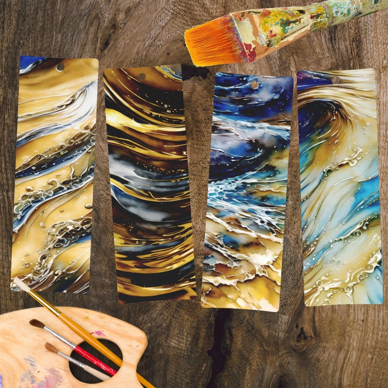 Printable Blue and Gold Watercolor Bookmarks Printable - Etsy