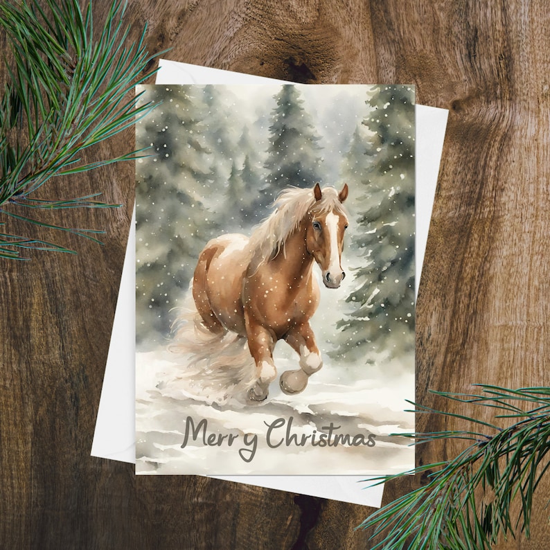 Printable Christmas Card Belgian Draft Horse Christmas 5x7 Portrait