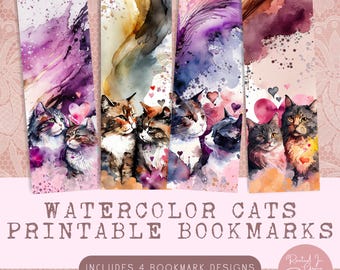 Acquerello carino soffice gatto segnalibro stampabile regalo per amanti dei libri segnalibro per amanti dei gatti per club del libro segnalibro stampabile artistico libri e gatti