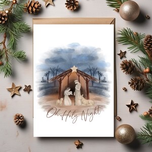 Tarjeta de Navidad imprimible Escena de la Natividad Niño Jesús 5x7 Retrato Tarjeta de Navidad Natividad Oh Noche Santa Imprimible Descarga digital de último minuto