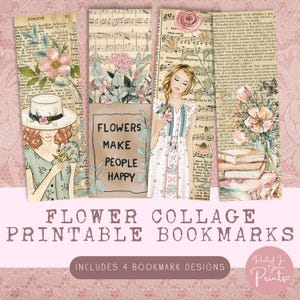Flower Collage Bookmarks Printable Bookmarks Flower Bookmarks Watercolor Bookmarks Valentines Day Gift For Her Printable Digital Download