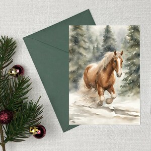 Tarjeta de Navidad imprimible / Caballo de tiro belga de invierno / Tarjeta de Navidad retrato 2.5x3.5 / Tarjeta de Navidad pequeña imprimible / Descarga digital
