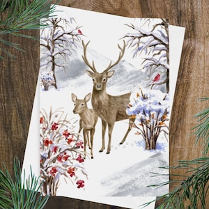 Druckbare Weihnachtskarte | Winter Hirsch Grußkarte | 5x7 Portrait Grußkarte | Weihnachtskarte zum Ausdrucken | Digitaler Download | Weihnachtskarte