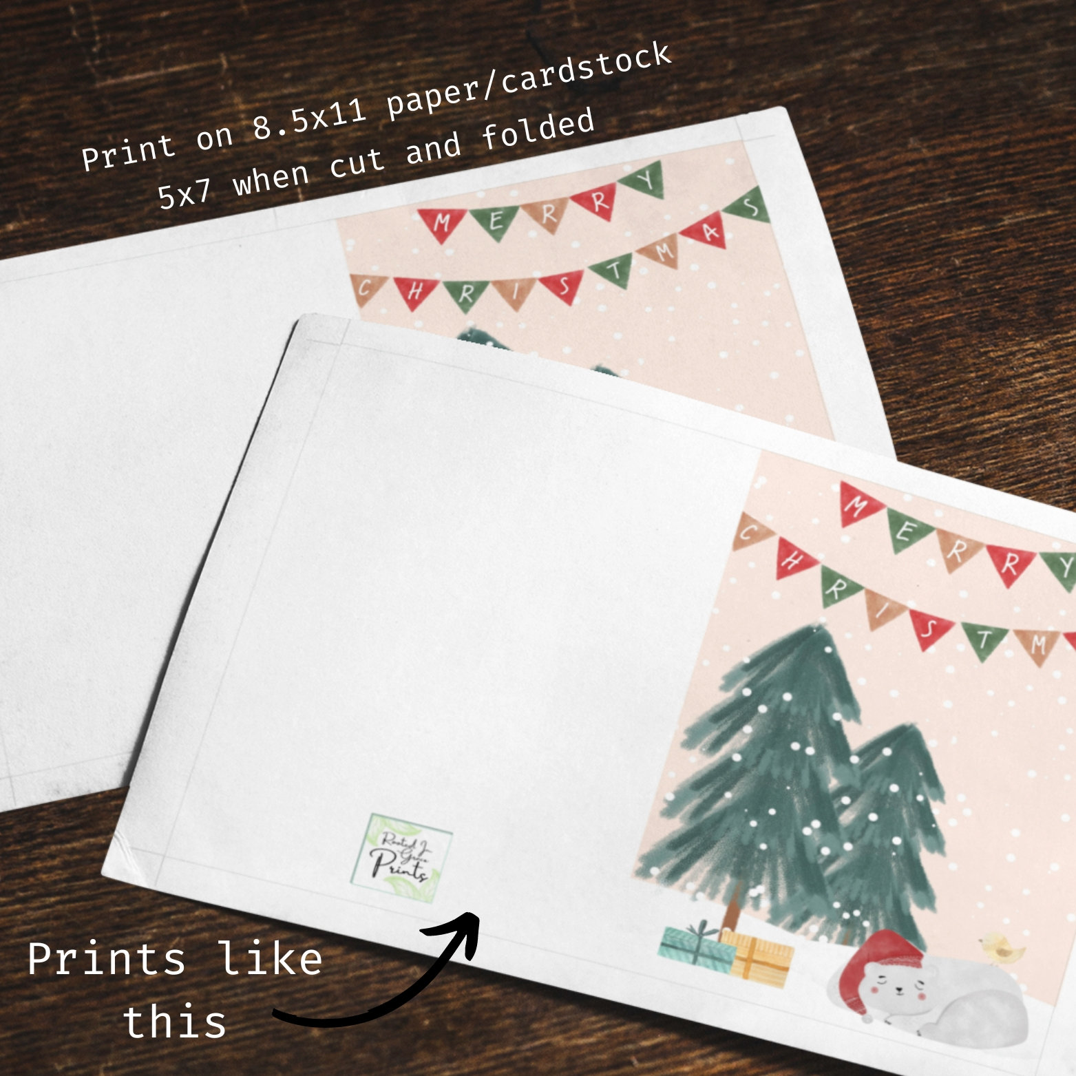 Printable Cute Christmas Card Christmas Bear Greeting Card 5x7 Portrait ...