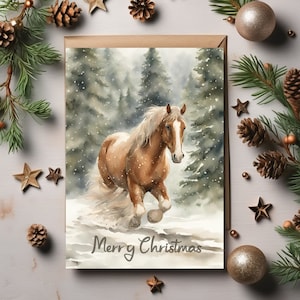 Tarjeta de Navidad imprimible / Navidad de caballo de tiro belga / Tarjeta de Navidad retrato 5x7 / Tarjeta de Navidad imprimible / Descarga digital instantánea