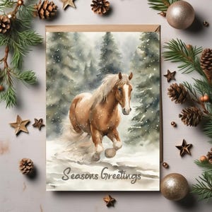 Tarjeta de felicitación navideña imprimible con caballo de tiro belga, retrato de 5 x 7, tarjeta navideña, descarga digital imprimible