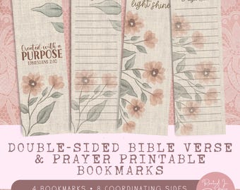 Set di 4 segnalibri stampabili con versetti biblici / Segnalibri cristiani fronte-retro con preghiere / Download digitale con versetti biblici floreali