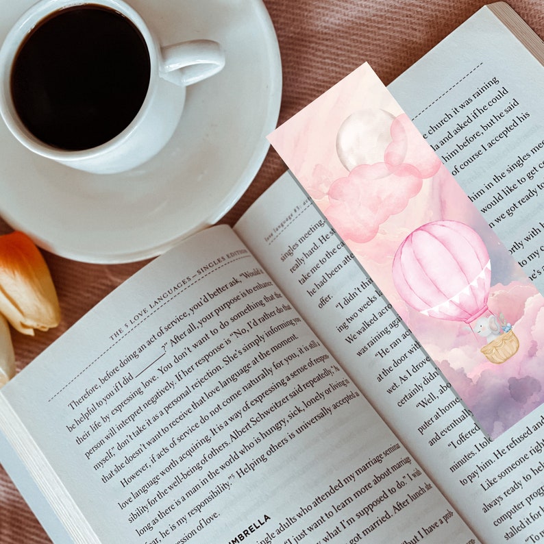 Bookmark Printable Hot Air Balloon Book Lover Bookish Gift for Readers ...
