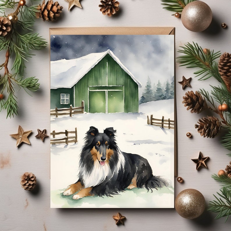 Printable Christmas Card Border Collie | 2.5x3.5 Portrait Christmas ...