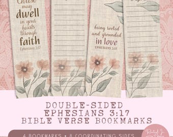 Set di 4 segnalibri stampabili con versetto biblico cristiano: Efesini 3:17 / Radicati e fondati nell'amore / Segnalibri