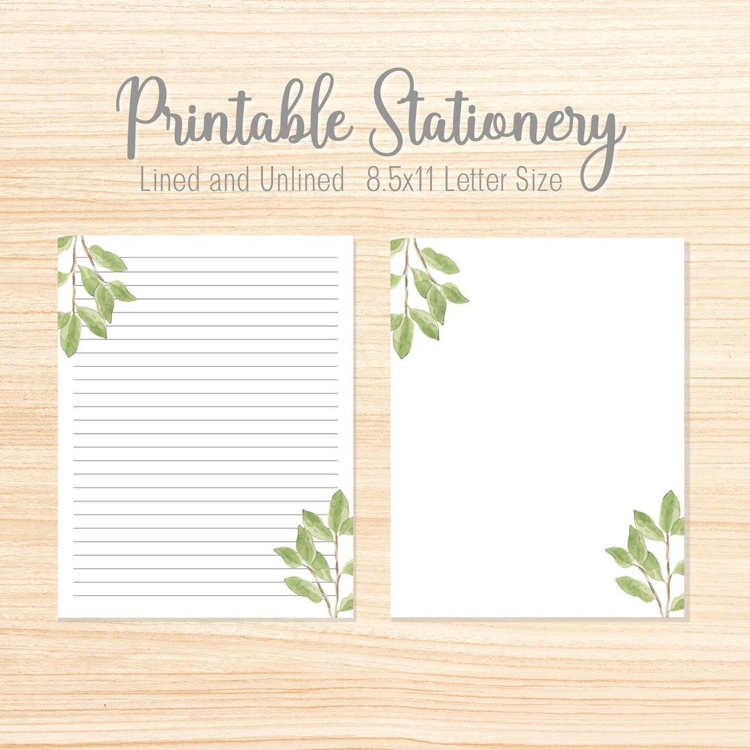 Printable Stationery Lined and Unlined Stationery Letter Writing Paper Digital Paper Printable ...