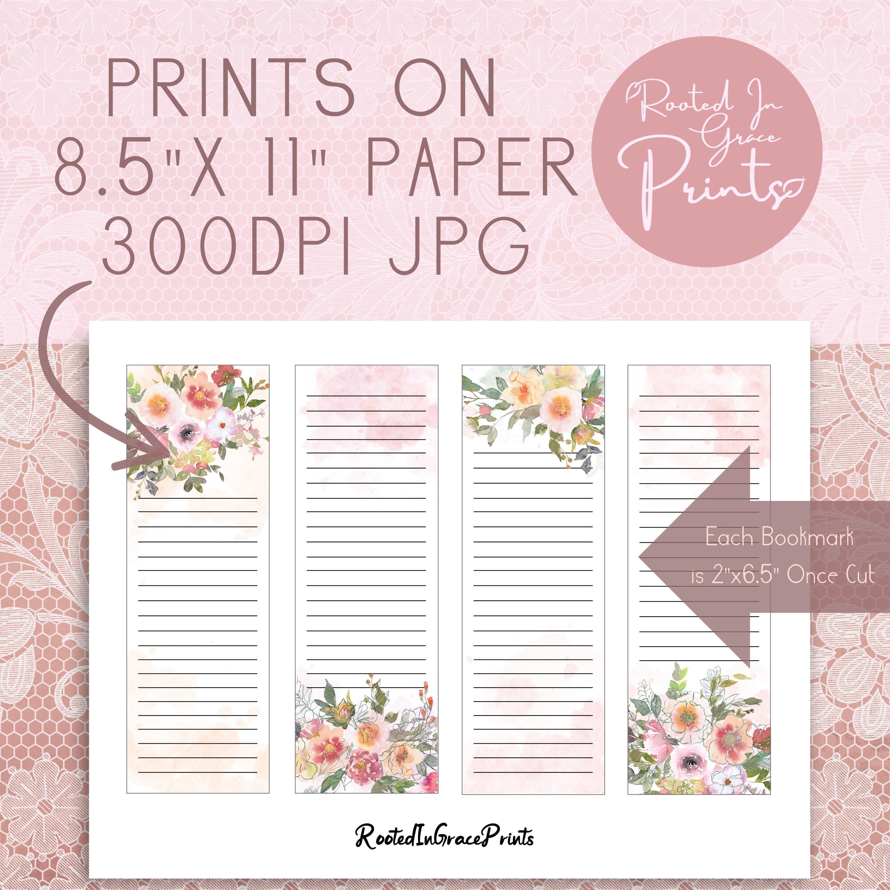 Floral Note Bookmark Printable Lined Note Taking Bookmark Printable ...