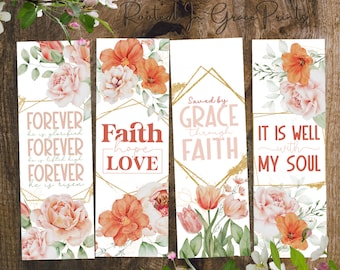 Bible Verse Bookmarks, Printable Bookmark For Bible Journaling, Floral Bible Bookmarks Scrapbooking, Digital Download Christian Bookmarks