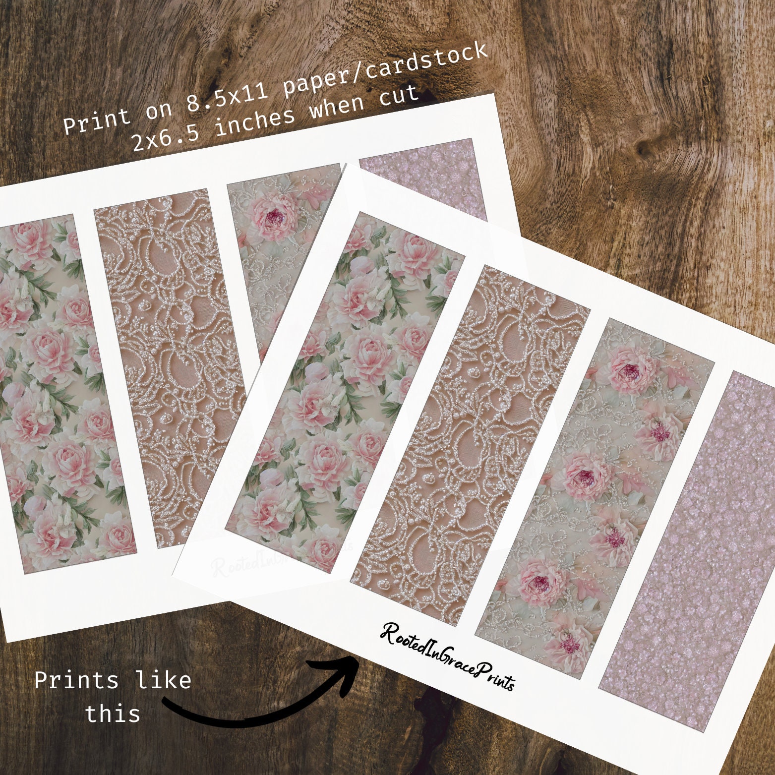Flowers and Lace Bookmark Printable Elegant Printable Bookmarks Wedding ...