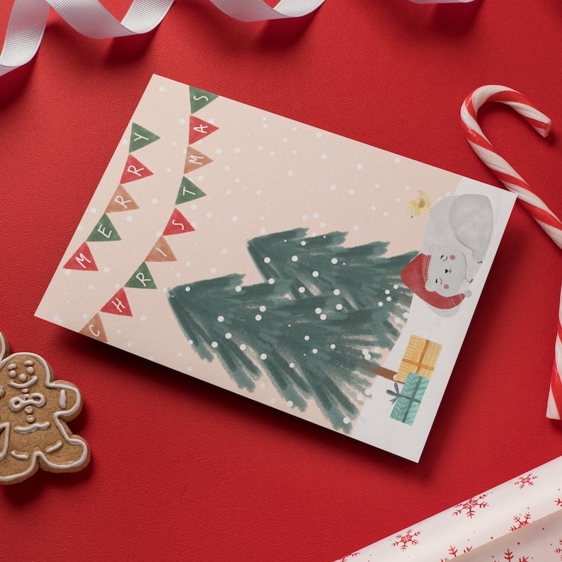 Printable Cute Christmas Card Christmas Bear Greeting Card 5x7 Portrait