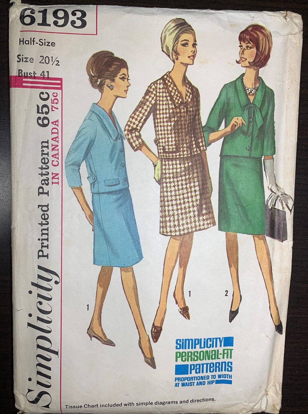 Simplicity Patterns 41 1960s Simplicity 6193 Sewing Pattern Size 20 1/2