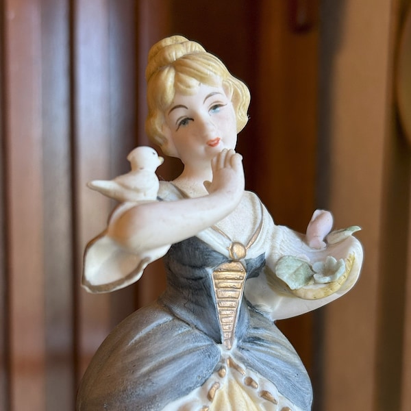 Victorian Lady Figurine with Bird and Florals