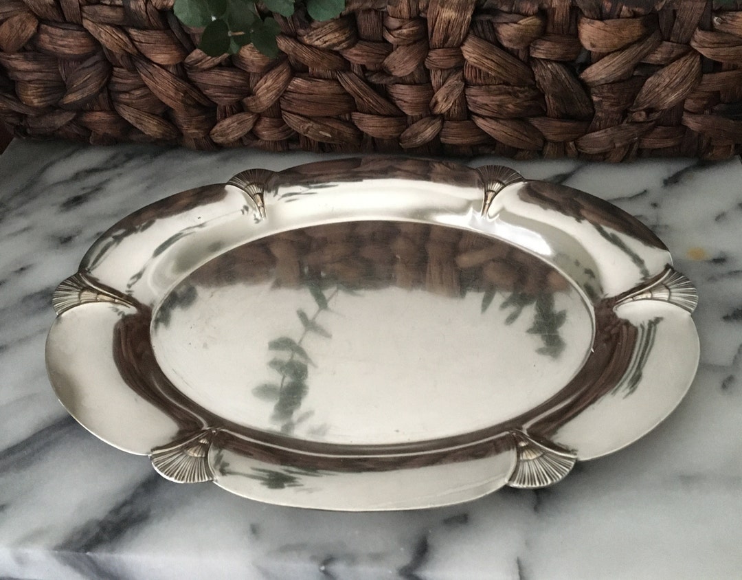 Vintage Rogers Silver Plate Tray With Fan Detail Etsy