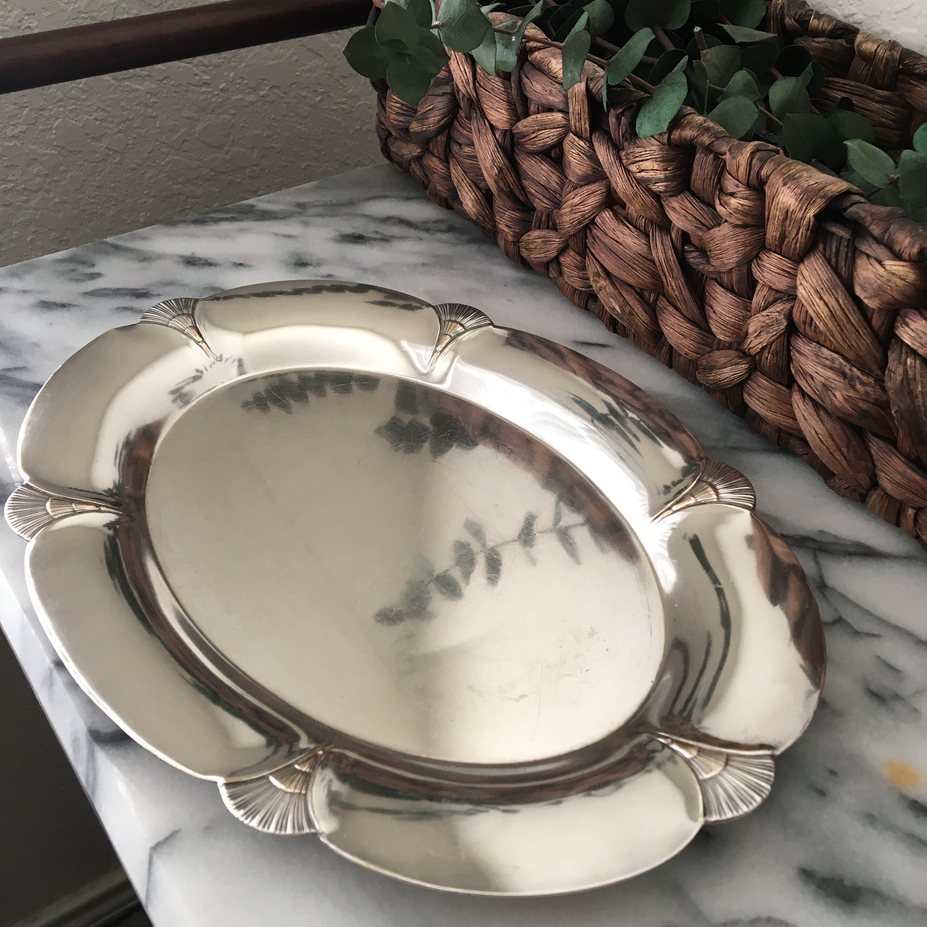 Vintage Rogers Silver Plate Tray With Fan Detail Etsy
