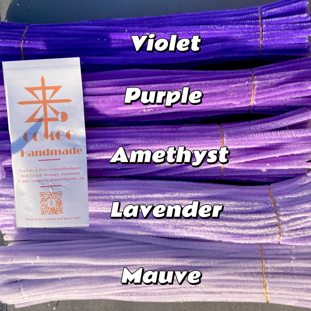 100 Pcs Pipe Cleaners Purple Serie of 52 Colour, 6 Mm30cm, High Quality, Extra Dense Fluff
