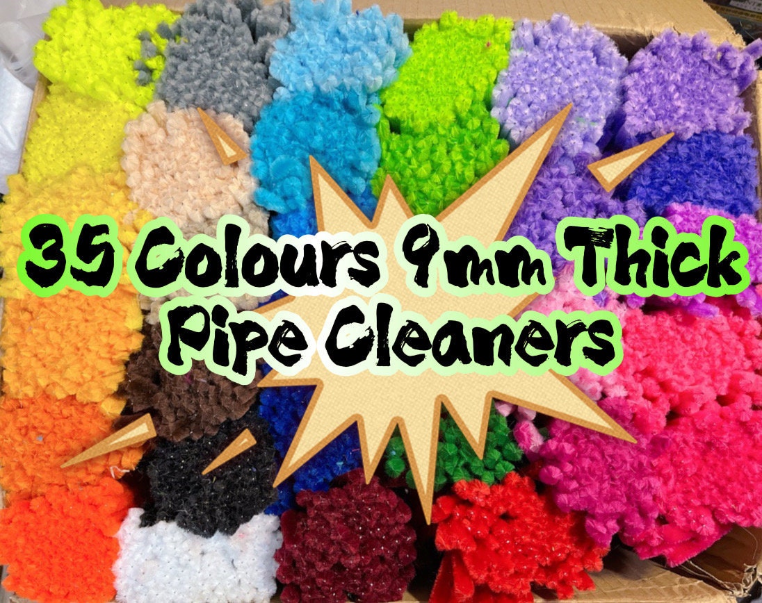 100 PCs 9mm Thick Pipe Cleaners: 9mm*30cm, 36 Colours High Quality, Extra  Dense Fluff, Thicker, Advanced Art Chenille Stems