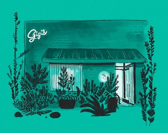 Vintage Los Angeles Restaurant Motel Print – Retro California Wall Art – Matchbook Style Illustration - Gigi's Print