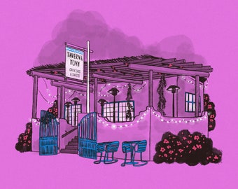 Vintage Los Angeles Restaurant Motel Print – Retro California Wall Art – Matchbook Style Illustration - Taverna Tony Print
