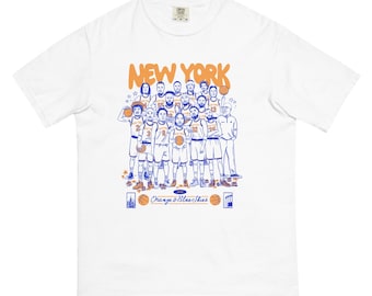 Orange & Blue Skies – ADULT - New York Basketball Vintage Illustrated T-Shirt